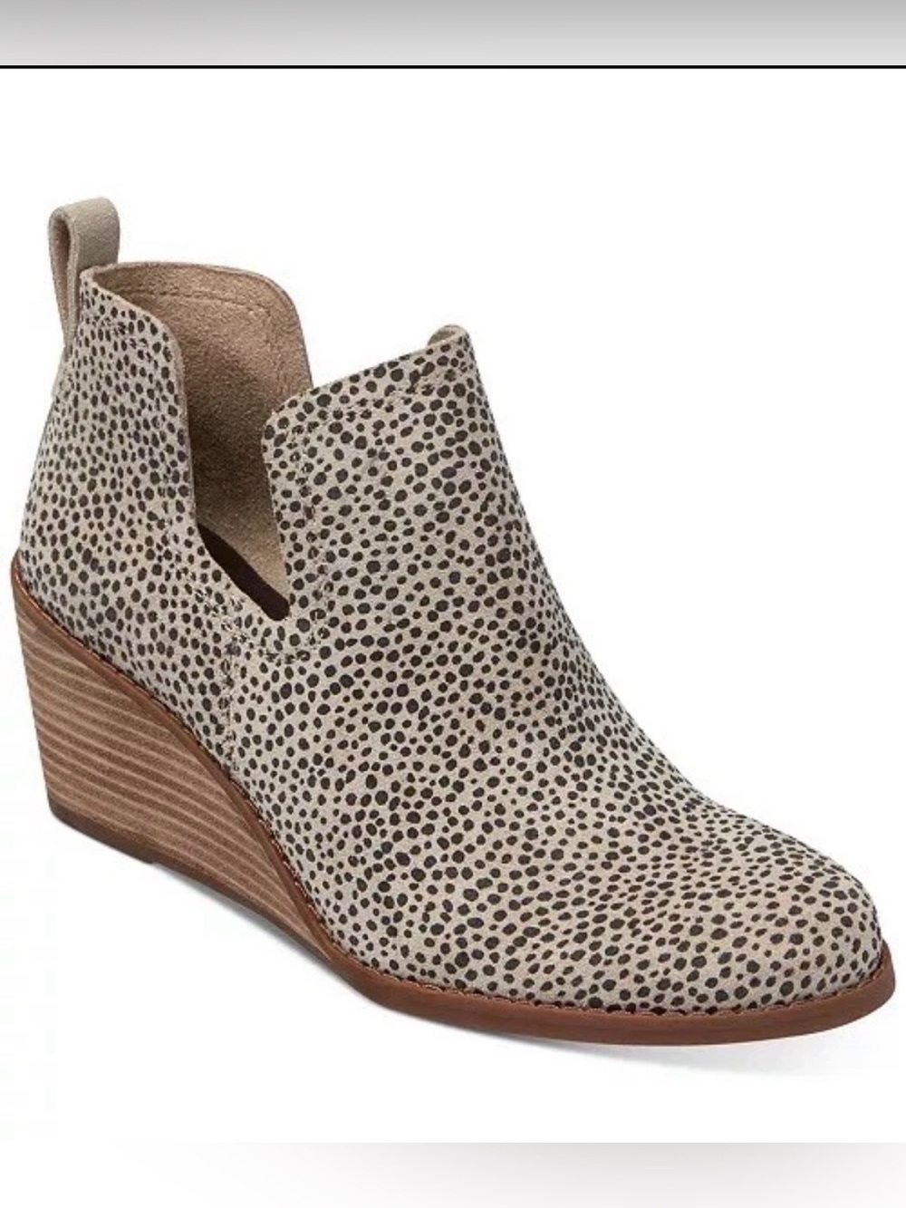 TOMS Women’s Kallie Cutout Boot: Macadamia Mini Cheetah Printed Suede. Size 7